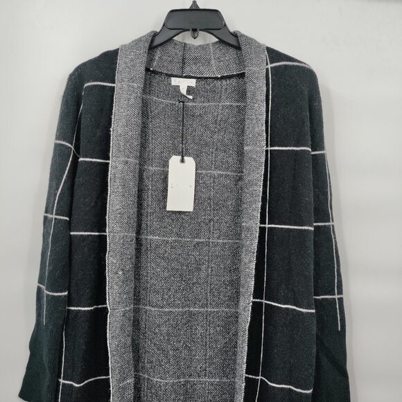 New Leith Knit Window Pane Cozy Long Sleeve Stripe Cardigan Size XS Women Black - Picture 5 of 14